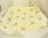White Beaded Handbag, Purse with Crystal Like Clusters