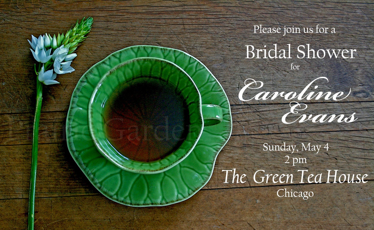 Paperless Invitation Green Tea Cup Bridal Shower open house
