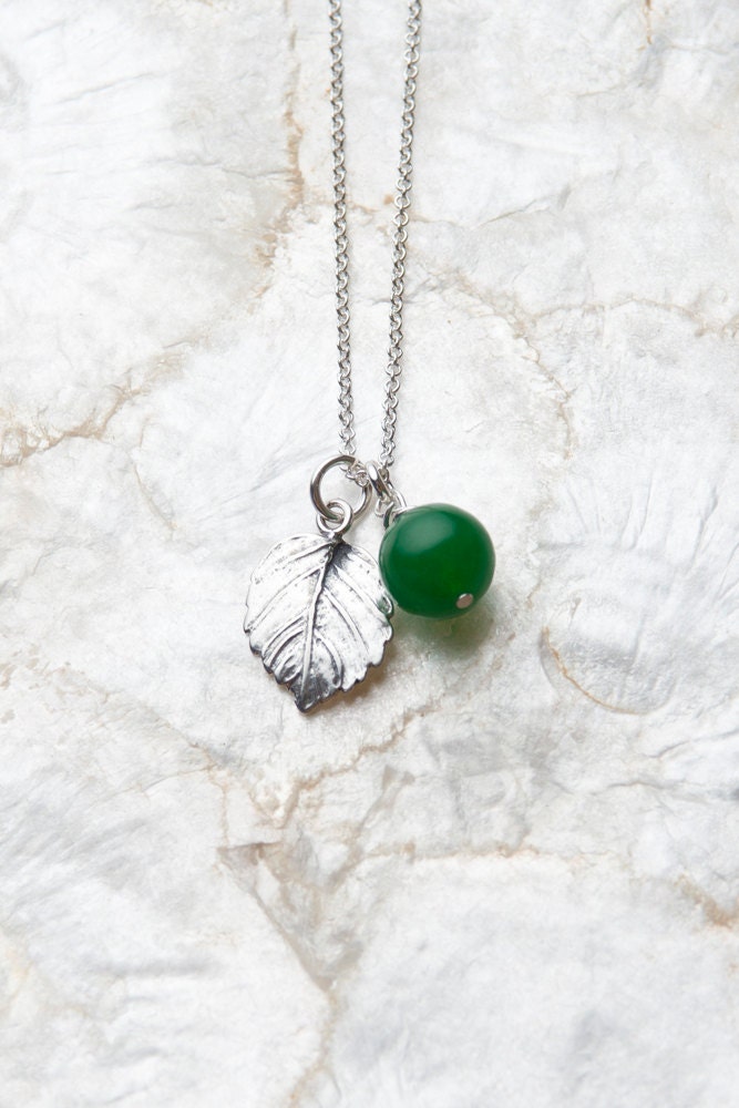Leaf Necklace, Jade Green and Silver Leaf Necklace, Silver Leave Necklace, Green Leaf Necklace, Leaf Jewelry, Nature Jewelry