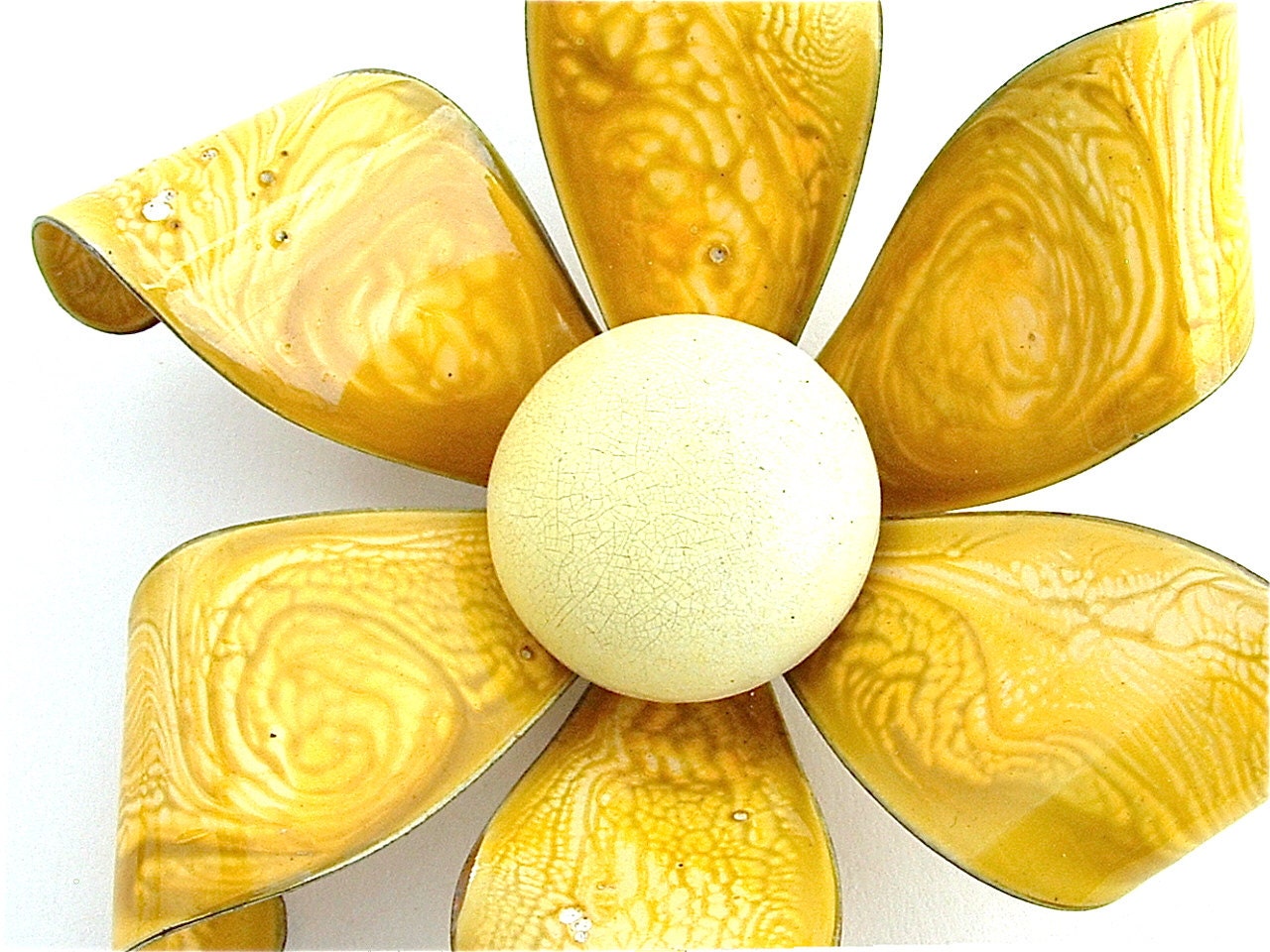 Big Banana Yellow Enamel Flower Vintage Costume Jewelry, FREE US SHIPPING