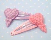 2 Piece Hair Snap Clips Pastel Lace Lollipop With Bow Light Purple Pink