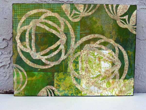 Kirigami Green Original Abstract Mixed Media Collage Art