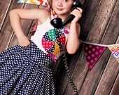 NAVY DOT SOCKHOP super-full twirly skirt with high waistband and uber twirlability  sizes 2T to 10/12 girls
