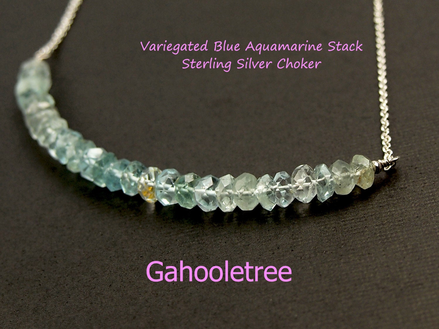 Variegated Aquamarine Stack Sterling Silver Choker. For Her. March Birthday Gift.
