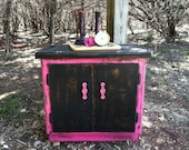 Hot Pink Revolution - Vintage - Upcycled - End Table - Nightstand - Media Stand - Funky Boho Chic