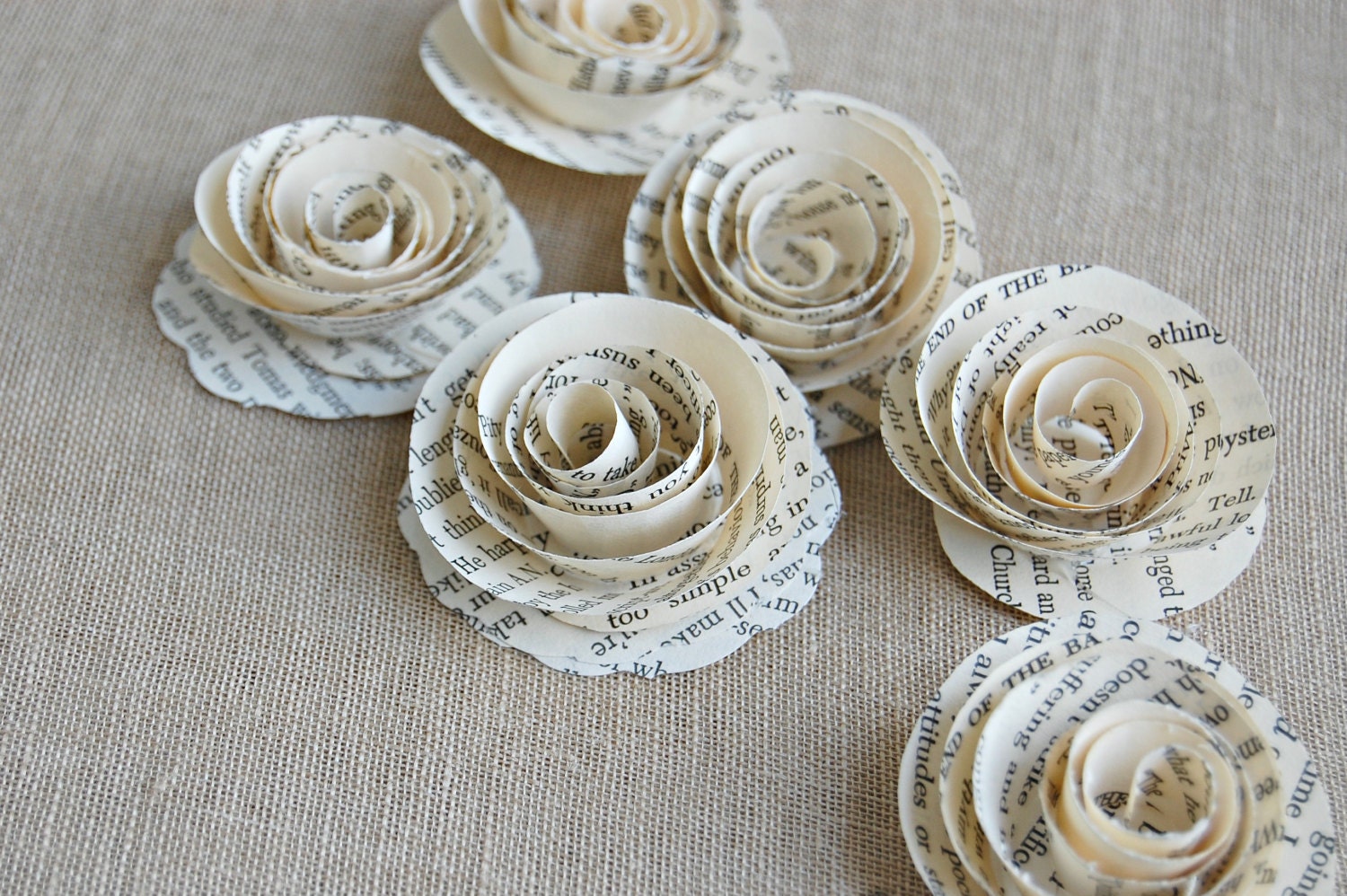 12 - Paper Roses /  Book Page Roses /  Vintage Wedding / scrabooking Roses
