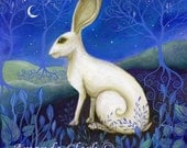 Mystical, white hare art print
