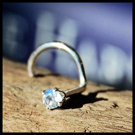 NEW ITEM - 2mm Rainbow Moonstone Nose Stud set in sterling silver - CUSTOMIZE