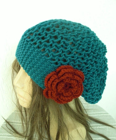 Hand Knit Hat  Beehive beret in  Petroleum green  womens hat   Slouchy Beanie  Fall Autumn Winter Spring  Fashion  Accessories