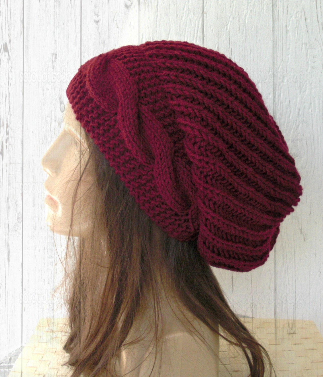 Hand Knit Hat- Womens hat - chunky knit Slouchy Beanie  Slouch Burgundy  Hat Winter Accessories knitted beret Autumn Fashion