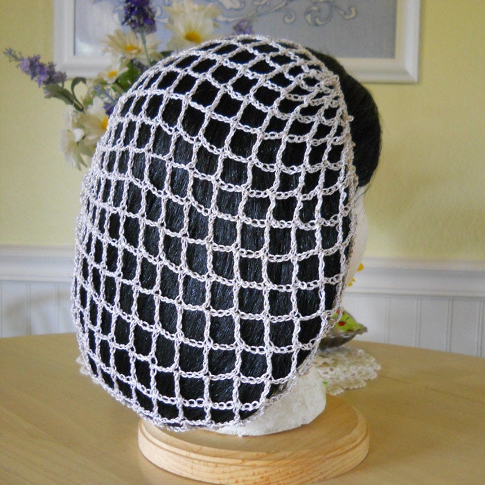 1940s Style Snood Hair Net - Metallic Gold/White