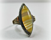 Vintage Art Deco Agate Ring - Sterling Silver - RGP - Size 5.50 - Dainty