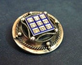 Antique Victorian Locket - Brooch - Pendant - 14K - Pearls - Blue Enamel - Hidden Compartment -1870s