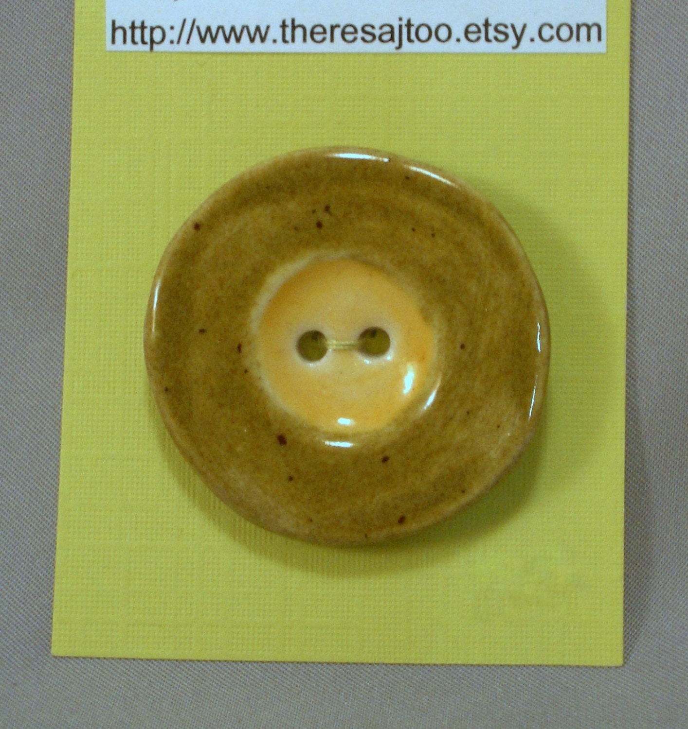 Large Porcelain Focal Button, Olive Green and Yellow
