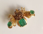 Estate 18kt Yellow Gold Emerald and Diamond Fly Brooch