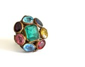 Vintage Adjustable Ring Multicolor Rhinestone