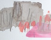Spring Art, Pink, Grey Abstract Blossoms, 4 x 6" ORIGINAL fine art -- "Painting 408"