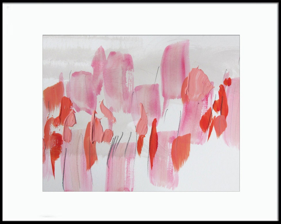 Contemporary Textural Abstract Floral Art,  pink, grey, 16 x 12" original fine art -- "Painting 411"