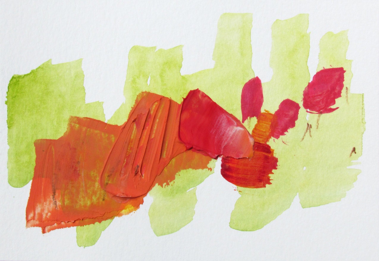 Textured Pink, Green Abstract Art,  4 x 6"  ORIGINAL fine art -- "Painting 432"