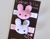 MEMORIAL DAY SALE Baby Hair Bow - Infant Hair Bows - Toddler Hair Clips - Pink and White Bunny Hair Clips - Alligator Clip