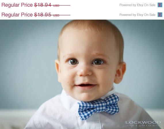 MEMORIAL DAY SALE Newborn Bow Tie - Toddler Bow Tie - Baby Bow Tie - Blue Gingham Bow Tie - Little Boy's Bow Tie - Photograp