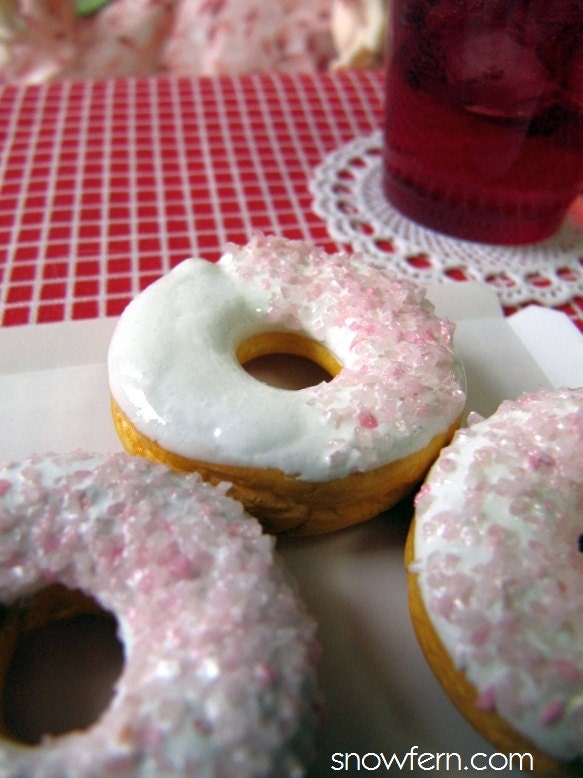 Miniature Donut - HALF Pink Sugar -1/3 Scale for BJD, SD, American Girl, Resin Dolls etc