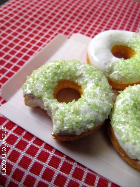 Miniature Donut - Bitten Green Sugar -1/3 Scale for BJD, SD, American Girl, Resin Dolls etc