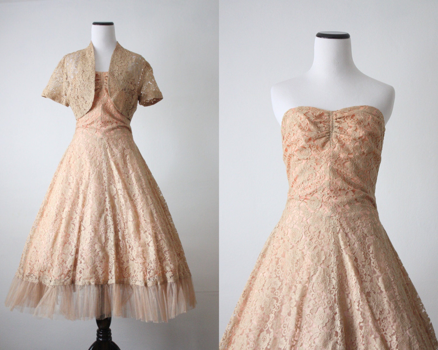 1950's dress - bisque lace 50's dress