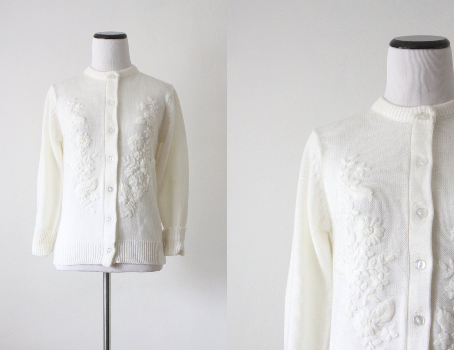 1950s cardigan - white embroidered cardigan