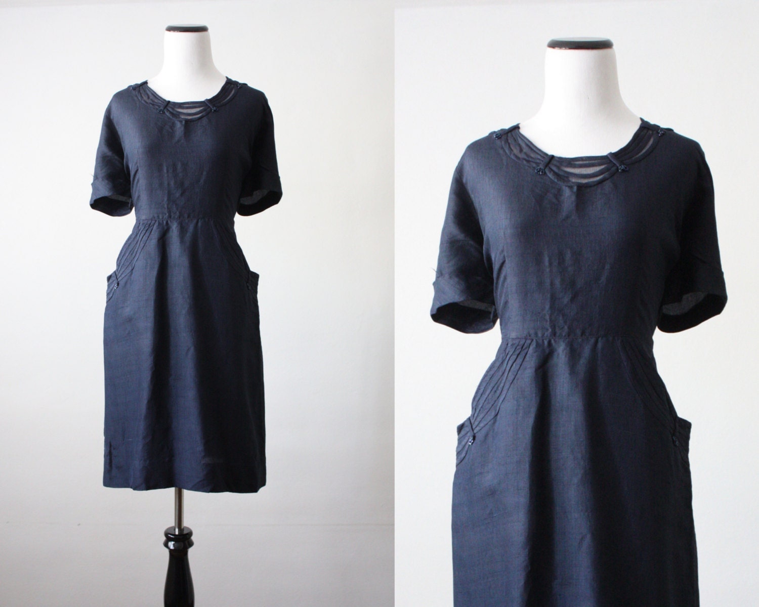 vintage 1940's navy silk cutout dress