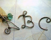 Personalized Initial Pendant in Hammered Copper with Bead Dangle