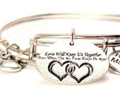 Love Will Keep Us Together Even When The Airforce Keeps Us Apart Two Expandable  Cuff  Bracelets with Crystal beads  Free shipping