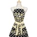 Yellow Black Retro style Apron, Daisies and Polka Dots