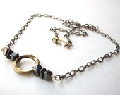 Minimalist circle necklace with hematite gemstones simple modern antique brass chain jewelry