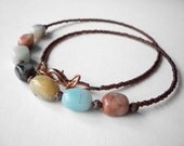 Amazonite necklace, earthy mint beaded layering necklace with copper filigree, zen jewelry