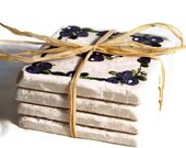 Painted Natural Stone Travertine Tumbled Marble Coasters Blueberries