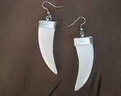 White Tusk Earrings- Bone Fang Tooth Horn Antler Claw Talon Dangle Ear Jewelry