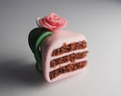 Chocolate Cake Charm, Miniature Food Jewelry, Polymer Clay Food Charm, Pink and Brown Cake