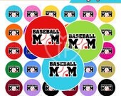 Baseball Mom Bottle Cap Images - 4x6 Digital Collage Sheet (No. 875) - 1 Inch Circles for Bottlecaps, Hair Bows - Instant Download