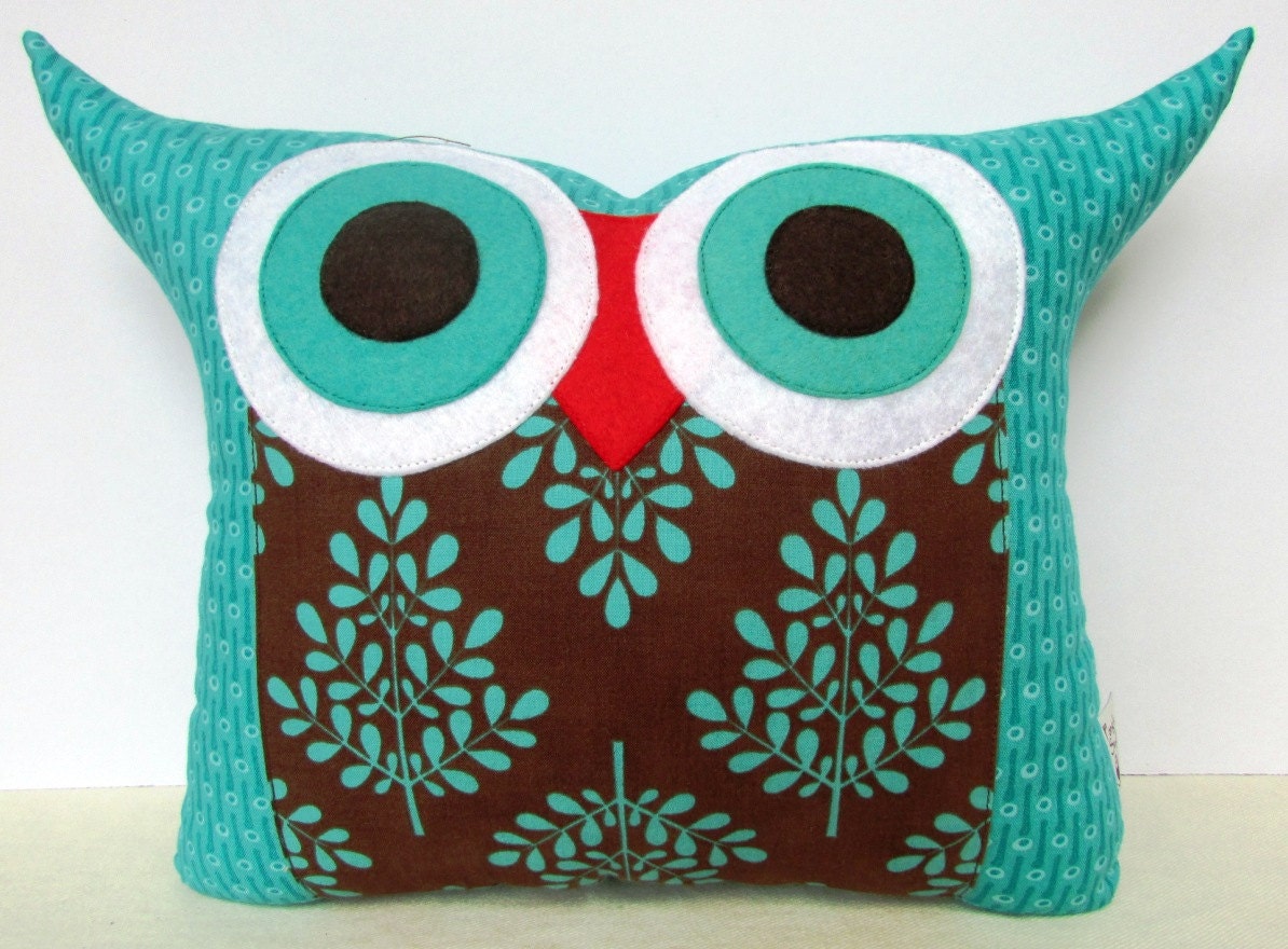 Owl pillow /Teal/tree/home decor/ Polyfil Stuffed The Aqua ripple/ Owl Pillow/Ready to ship