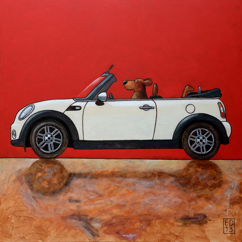 184 Mini Cooper Cabrio and Bibi - signed and numbered print - mini cooper 14 x 14 cm / 5.5 x 5.5 inch