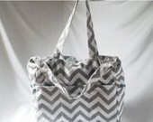 Weekend Sale - Chevron diaper bag with zippered closure  - Grey zig zag large weekender -Made to Order