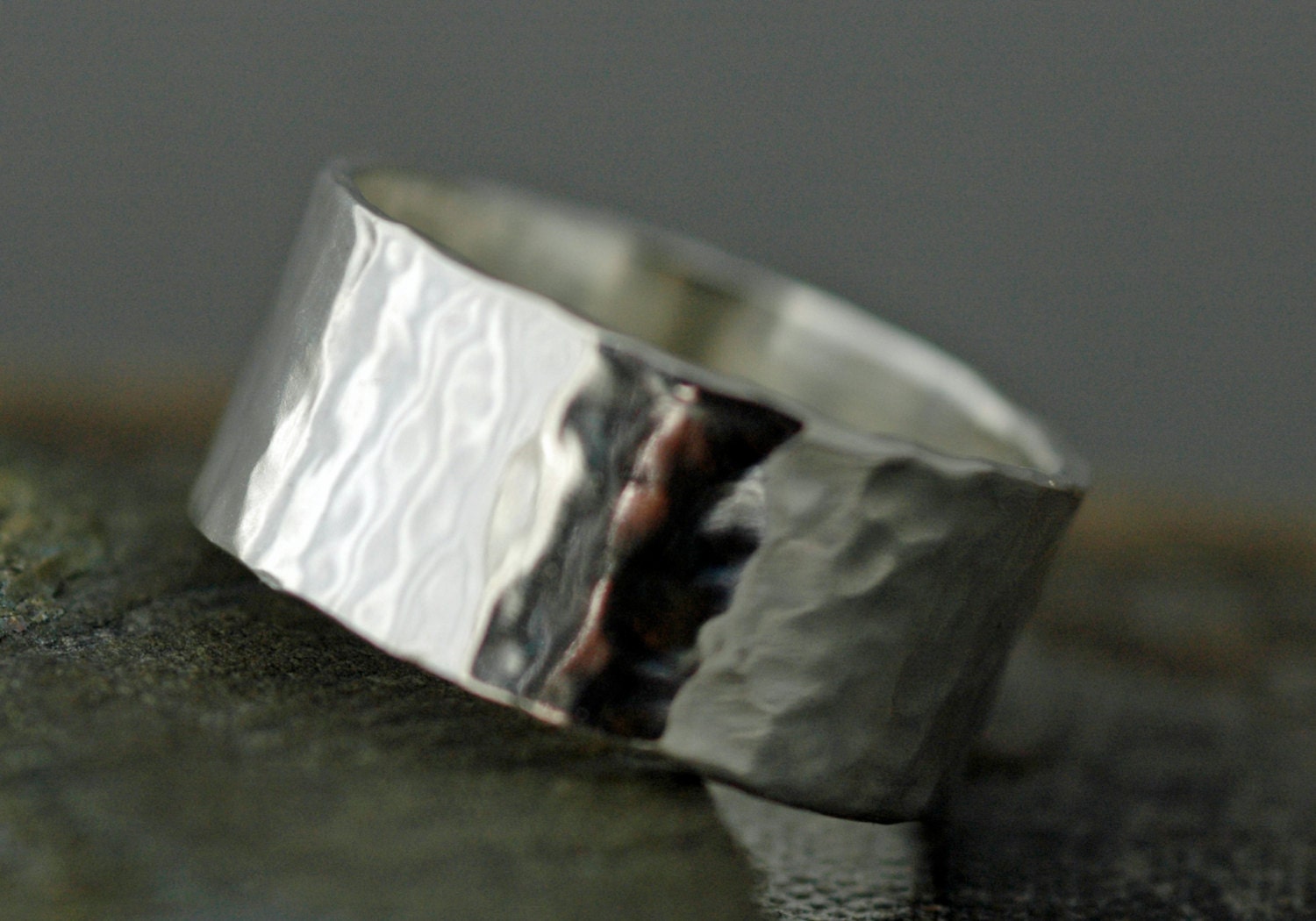 3/8 Inch Hammered Sterling Silver Band- Custom
