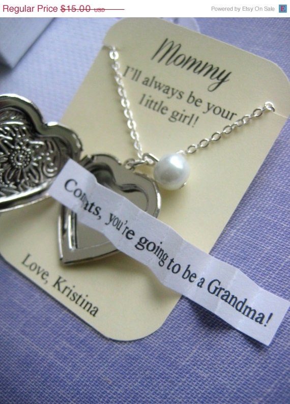 30% SALE Pregnancy announcement, Grandmother, locket necklace, secret announcement. FREE personalized notecard, jewelry box.
