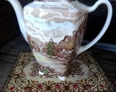 VIntage Brown Multicolor English Transferware Coffee Pot