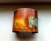 Orange & Verdigris Patina Brass Cuff - Medium