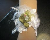 Bridal Cuff lace feathered elegance