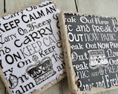 Coasters "Keep Calm and Carry On" & "Now Panic and Freak Out "- Turkish travertine tumbled stone coasters