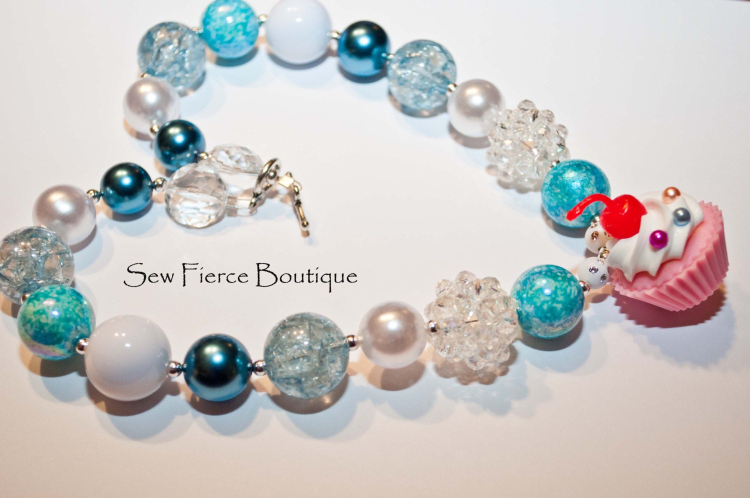 Girls Sparkle Teal Cupcake Chunky Necklace