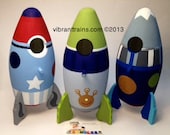 ONE Space Ship Rocket Ship Science Birdhouse Room Decor or Outdoor Home for your Birds Custom Hand Painted and personalized